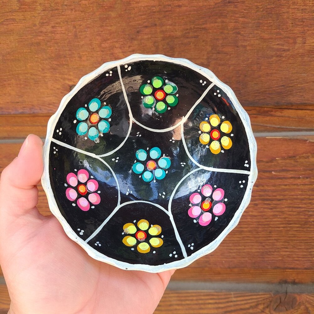 Handmade Mexican Handpainted Trinket Bowl Mandala Design from Mexico Artisans